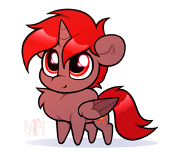 Size: 2235x1969 | Tagged: safe, artist:argigen, derpibooru import, oc, oc only, oc:hardy, alicorn, pony, chest fluff, chibi, folded wings, looking at you, male, simple background, solo, stallion, white background, wings