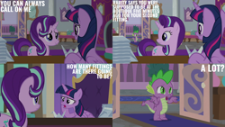 Size: 2000x1125 | Tagged: safe, derpibooru import, edit, edited screencap, screencap, spike, starlight glimmer, twilight sparkle, twilight sparkle (alicorn), alicorn, dragon, a horse shoe-in, g4, school of friendship, twilight's office, winged spike, wings