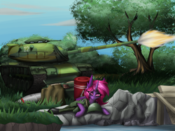 Size: 4000x3000 | Tagged: safe, artist:kirov, derpibooru import, oc, oc only, bat pony, changeling, hybrid, pony, changeling oc, clothes, digital art, hybrid oc, looking at you, m60 patton, military, military uniform, tank (vehicle), uniform