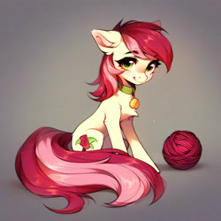 Size: 4096x4096 | Tagged: safe, ai content, derpibooru import, generator:purplesmart.ai, generator:stable diffusion, machine learning generated, roseluck, pony, g4, behaving like a cat, collar, cute, fluffy, gradient background, pet tag, pony pet, prompter:doom9454, rosepet, sitting, yarn, yarn ball