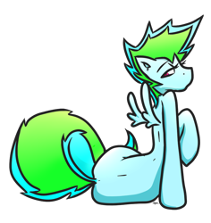 Size: 814x862 | Tagged: safe, artist:taps, derpibooru import, oc, oc only, oc:omnipony, pegasus, pony, butt, female, looking back, lying down, on side, plot, rule 63, simple background, sitting, solo, transparent background