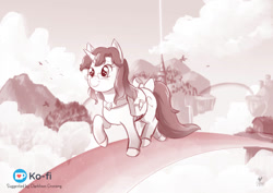 Size: 1280x905 | Tagged: safe, artist:foxhatart, derpibooru import, oc, oc:autumn scribble, pony, unicorn, bag, bow, female, mare, saddle bag, solo, tail, tail bow