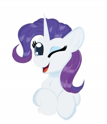 Size: 1649x1907 | Tagged: safe, artist:cinematic-fawn, derpibooru import, rarity, pony, unicorn, g4, bust, one eye closed, open mouth, open smile, portrait, simple background, smiling, solo, white background, wink