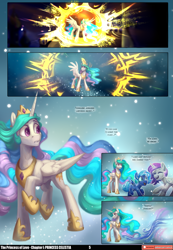 Size: 3541x5121 | Tagged: safe, artist:jewellier, artist:lummh, derpibooru import, princess celestia, princess luna, alicorn, comic:the princess of love, g4, absurd resolution, cewestia, crown, dialogue, female, filly, foal, hoof shoes, jewelry, lyrics, magic, mare, open mouth, open smile, peytral, princess shoes, regalia, smiling, snow, snowfall, text, woona, younger