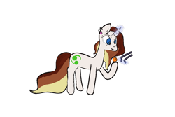 Size: 1200x800 | Tagged: safe, artist:chresureangel, derpibooru import, oc, oc only, oc:chaos bringer, ghost, pony, undead, unicorn, 2024 community collab, ball, brown, derpibooru community collaboration, dowsing rod, harmony, holding, hooves, horn, hunting, magic, piercing, simple background, solo, standing, transparent background, white, yellow