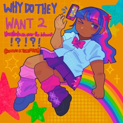 Size: 1440x1440 | Tagged: safe, artist:ariariari.png, derpibooru import, twilight sparkle, human, equestria girls, dark skin, humanized, phone, rainbow