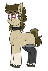 Size: 973x1437 | Tagged: safe, artist:coatieyay, derpibooru import, oc, oc only, earth pony, clothes, collar, leg warmers, male, simple background, solo, stallion, white background