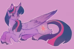 Size: 750x505 | Tagged: safe, artist:fealcity, derpibooru import, twilight sparkle, twilight sparkle (alicorn), alicorn, pony, g4, purple background, simple background, solo