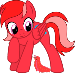 Size: 1453x1411 | Tagged: safe, alternate version, artist:aidanthedrawerboi10, derpibooru import, oc, oc only, oc:cerise blossom, oc:wiggles, caterpillar, pony, simple background, solo, transparent background, twig