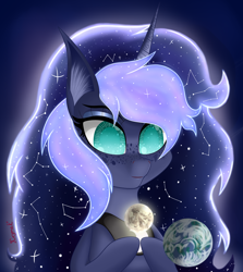 Size: 3780x4240 | Tagged: safe, artist:krymak, derpibooru import, princess luna, ethereal mane, freckles, moon, starry mane