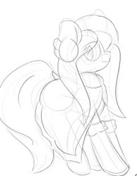 Size: 240x309 | Tagged: safe, artist:umbreow, derpibooru import, oc, pony, clothes, female, mare, monochrome, sketch, solo