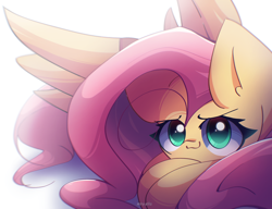 Size: 2600x2000 | Tagged: safe, artist:miryelis, derpibooru import, fluttershy, pegasus, pony, big ears, big eyes, cute, ears, female, looking at you, mare, shyabetes, simple background, smiling, solo, white background, wings