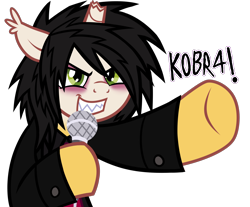 Size: 2470x2050 | Tagged: safe, artist:mxmx fw, derpibooru import, bat pony, hybrid, pony, unicorn, bat pony unicorn, broken horn, clothes, ear fluff, ears, emo, gerard way, horn, makeup, messy mane, microphone, my chemical romance, ponified, show accurate, simple background, singing, smiling, solo, species swap, three cheers for sweet revenge, transparent background