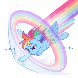 Size: 3000x3000 | Tagged: safe, artist:ztdlb, derpibooru import, rainbow dash, pegasus, pony, grin, rainbow, rainbow trail, simple background, smiling, solo, sonic boom, sonic rainboom, white background