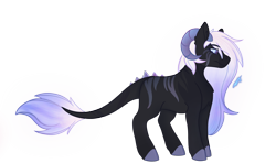 Size: 2390x1417 | Tagged: safe, artist:trashpanda czar, derpibooru import, oc, oc only, oc:the anomaly, cloven hooves, female, glowing mane, horns, long mane, long tail, prehensile tail, simple background, solo, tail, transparent background