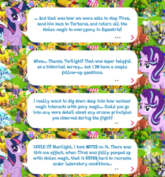 Size: 2048x2200 | Tagged: safe, derpibooru import, starlight glimmer, twilight sparkle, twilight sparkle (alicorn), alicorn, pony, unicorn, g4, dialogue, dialogue box, english, female, folded wings, gameloft, horn, implied lord tirek, mare, mobile game, my little pony: magic princess, official, speech bubble, text, wings