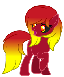 Size: 900x1086 | Tagged: safe, artist:raini-bases, artist:xx-chanour, derpibooru import, oc, oc only, oc:paragon ire, earth pony, pony, black sclera, female, gradient eyes, gradient mane, mare, open mouth, raised hoof, raised leg, simple background, solo, standing, transparent background