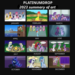 Size: 2048x2048 | Tagged: safe, artist:platinumdrop, derpibooru import, applejack, captain celaeno, derpy hooves, dinky hooves, fluttershy, lily longsocks, pinkie pie, pipsqueak, potion nova, princess luna, rainbow dash, rainbow harmony, rarity, spike, starlight glimmer, sunset shimmer, tempest shadow, toola roola, twilight sparkle, twilight sparkle (alicorn), unicorn twilight, alicorn, anthro, bird, dragon, earth pony, pegasus, pony, shark, unicorn, 28 pranks later, g3, g4, g4.5, my little pony: pony life, the best night ever, bandana, basket, blue eyes, campfire, caroling, christmas, christmas tree, clothes, commission, cookie zombie, cropped, crying, cute, dialogue, dice, dress, ear piercing, earring, equestria's best daughter, equestria's best mother, eyepatch, fear, female, flowery meadow, flying, food, frankie foster, front view, g4.5 to g4, gala dress, generation leap, gloves, glowing, glowing horn, happy, hearth's warming eve, high res, holding breath, holiday, horn, imminent death, jewelry, light, looking at you, magic, male, mane six, mare, marshmallow, minty (g4), monopoly, mouth hold, night, ocean, ornithian, piercing, pink mane, pink tail, pirate, pirate ship, plank, playing, puffy cheeks, purple mane, raspberry dazzle, red mane, request, rope, s'mores, scared, smiling, solo, speech, speech bubble, swimming, sword, tail, talking, tiara, tied up, tonka, tonka trucks, tree, underwater, wall of tags, water, weapon, wings, yellow coat