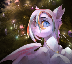 Size: 3526x3101 | Tagged: safe, artist:rvsd, derpibooru import, oc, oc only, bat pony, pony, bat pony oc, christmas, christmas lights, christmas tree, holiday, solo, tree