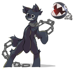 Size: 2899x2775 | Tagged: safe, artist:madiwann, derpibooru import, earth pony, pony, bipedal, chain chomp, chains, fangs, ponified, sharp teeth, simple background, solo, species swap, super mario bros., teeth, white background