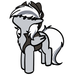 Size: 3000x3000 | Tagged: safe, artist:purple wingshade, derpibooru import, oc, oc only, oc:silver edge, pegasus, pony, chest fluff, clothes, cowboy hat, cute, hat, male, multicolored hair, simple background, small, solo, stallion, transparent background, vest