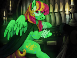 Size: 1032x774 | Tagged: safe, artist:sparkytopia, derpibooru import, starglow, pegasus, pony, g1, cloak, clothes, crossover, female, glow in the dark, mare, mask, phantom of the opera, sitting, solo