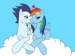 Size: 964x720 | Tagged: safe, artist:dasher666, artist:patch, derpibooru import, edit, rainbow dash, soarin', pegasus, pony, g4, female, kiss on the cheek, kissing, male, preggo dash, pregnant, shipping, soarindash, straight