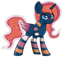 Size: 3080x2450 | Tagged: safe, artist:wojtek-ツ, derpibooru exclusive, derpibooru import, oc, oc only, oc:nuvola perlacea, alicorn, pony, blushing, body markings, derpibooru community collaboration, ethereal mane, eye clipping through hair, eyebrows, eyebrows visible through hair, female, folded wings, hoof on cheek, horn, horseshoes, looking at you, mare, nervicited, simple background, solo, standing, starry mane, transparent background, wings