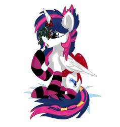 Size: 825x869 | Tagged: safe, artist:nova star, derpibooru import, oc, oc only, oc:nova star, alicorn, pony, christmas, clothes, earth, holiday, mistletoe, palindrome get, ribbon, simple background, socks, solo, striped socks, transparent background