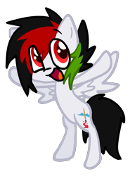Size: 2052x2768 | Tagged: safe, artist:kruvvv, derpibooru import, oc, oc only, oc:kruv, pegasus, pony, collaboration, 2024 community collab, bipedal, derpibooru community collaboration, eye clipping through hair, happy, looking at something, looking at you, open mouth, red eyes, short hair, short mane, simple, simple background, smiling, solo, spread wings, standing, transparent background, wings