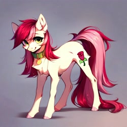 Size: 4096x4096 | Tagged: safe, ai content, derpibooru import, generator:pony diffusion v6 xl, generator:purplesmart.ai, generator:stable diffusion, machine learning generated, roseluck, earth pony, pony, chest fluff, collar, cute, female, fluffy, gradient background, long tail, mare, pet tag, pony pet, prompter:doom9454, rosepet, solo, standing, tail