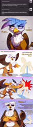 Size: 2000x7596 | Tagged: safe, ai content, artist:rupert, derpibooru import, generator:pony diffusion v6 xl, generator:stable diffusion, machine learning assisted, gilda, griffon, series:ask white belly gilda, g4, ask, bipedal, bipedal leaning, dialogue, female, frown, gilda is not amused, high res, leaning, mannequin, pale belly, plump, prompter:rupert, punch, solo, tumblr, unamused, white belly