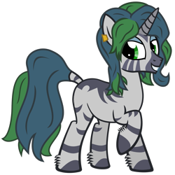 Size: 1501x1501 | Tagged: safe, artist:the smiling pony, derpibooru import, oc, oc only, oc:forest glade, hybrid, pony, zebra, zebracorn, zony, g4, .svg available, 2024 community collab, derpibooru community collaboration, ear piercing, earring, eyeshadow, hoof fluff, horn, hybrid oc, jewelry, looking at you, makeup, piercing, simple background, solo, svg, transparent background, vector