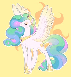 Size: 2806x3036 | Tagged: safe, artist:frowoppy, derpibooru import, princess celestia, alicorn, pony, cutie mark, cutie mark background, eyes closed, female, mare, profile, side view, smiling, solo, spread wings, white outline, wings