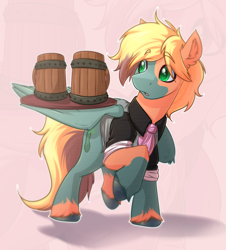 Size: 2400x2650 | Tagged: safe, artist:witchtaunter, derpibooru import, oc, pony, bartender, clothes, commission, cup, drink, male, necktie, simple background, stallion