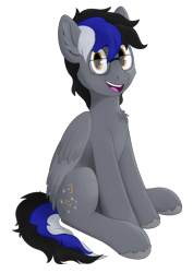 Size: 2480x3508 | Tagged: safe, artist:laykeen, derpibooru exclusive, derpibooru import, oc, oc only, oc:laykeen, pegasus, pony, 2024 community collab, chest fluff, derpibooru community collaboration, folded wings, glasses, looking at you, male, simple background, sitting, solo, transparent background, wings