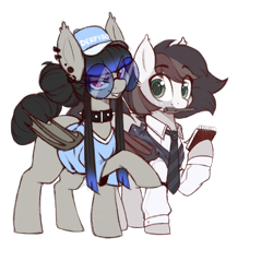 Size: 2000x2000 | Tagged: safe, artist:aer0 zer0, derpibooru import, oc, oc only, oc:enzy, oc:news flash, bat pony, 2024 community collab, bat pony oc, derpibooru community collaboration, duo, simple background, transparent background