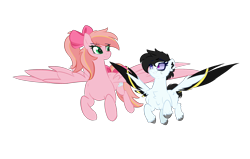 Size: 2232x1422 | Tagged: safe, artist:staceyld636, derpibooru import, oc, oc only, oc:jane blood, oc:ruby sunshine, pegasus, 2024 community collab, chest fluff, derpibooru community collaboration, duo, height difference, pegasus oc, simple background, transparent background