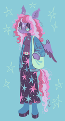 Size: 1030x1902 | Tagged: safe, artist:webkinzworldz, derpibooru import, starsong, anthro, pegasus, plantigrade anthro, g3, alternate hairstyle, belt, clothes, female, jacket, jewelry, lidded eyes, necklace, requested art, skirt, solo, starry eyes, wingding eyes