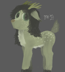 Size: 907x1008 | Tagged: safe, artist:meadow dweller, derpibooru import, oc, oc:metal, deer, antlers, deer oc, full body, green eyes, looking at you, male, non-pony oc, smiling, solo