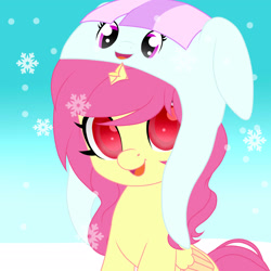 Size: 2048x2048 | Tagged: safe, artist:naoto yazarän, derpibooru import, oc, alicorn, broken horn, cap, hat, horn, snow, snowfall