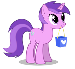 Size: 900x833 | Tagged: safe, artist:forsakensharikan, derpibooru import, amethyst star, sparkler, pony, unicorn, g4, bag, eyes open, female, mare, mouth hold, shopping bag, simple background, smiling, solo, standing, transparent background, vector