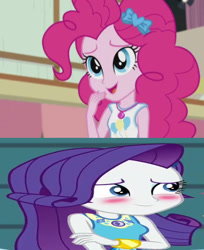 Size: 501x613 | Tagged: safe, derpibooru import, edit, edited screencap, editor:questphillips, screencap, pinkie pie, rarity, human, better together, constructive criticism, equestria girls, g4, rollercoaster of friendship, cute, diapinkes, female, lesbian, raribetes, raripie, shipping, smiling, wrong aspect ratio