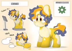 Size: 4096x2950 | Tagged: safe, artist:mochi_nation, derpibooru import, oc, oc only, oc:moth, earth pony, pony, coat markings, female, mare, open mouth, reference sheet, scale, solo, speech bubble