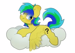 Size: 3508x2480 | Tagged: safe, artist:mochi_nation, derpibooru import, oc, oc only, oc:sky, pegasus, pony, cloud, commission, lying down, lying on a cloud, male, on a cloud, prone, simple background, smiling, solo, sploot, stallion, white background, wings, wings down