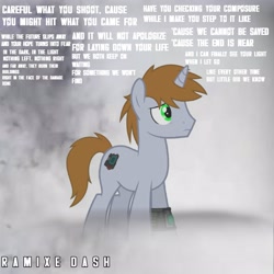 Size: 2560x2560 | Tagged: safe, artist:ramixe dash, derpibooru import, oc, oc only, oc:littlepip, unicorn, fallout equestria, lyrics, male, rule 63, solo, stallion, text, the hunting party