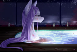 Size: 500x338 | Tagged: safe, artist:kiyomit, derpibooru import, oc, oc:crystal shine, blood, cutting, sad, self harm, solo, swimming pool, water, wet, wet mane