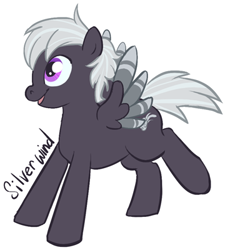 Size: 360x400 | Tagged: safe, artist:pawprintstars, derpibooru import, oc, oc only, oc:silverwind, pegasus, pony, colored wings, colored wingtips, open mouth, open smile, simple background, smiling, solo, spread wings, white background, wings