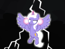 Size: 847x640 | Tagged: safe, artist:forgalorga, derpibooru import, alicorn, pony, g4, angry, everypony became alicorns, female, glowing, glowing eyes, lightning, mare, solo, spread wings, this will end in death, this will end in tears, this will end in tears and/or death, wings