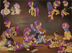 Size: 1280x940 | Tagged: safe, artist:redheadfly, derpibooru import, scootaloo, oc, oc:lightning blitz, oc:lucky fly, angel, changeling, ghost, pony, undead, comic:ask motherly scootaloo, angel scootaloo, apprentice mage scootaloo, baby, baby pony, bat ponified, clothes, colt, diaper, factory scootaloo, female, filly, foal, future scootaloo, gamerloo, guardpony scootaloo, halo, hoodie, male, mare, mother and child, mother and son, motherly scootaloo, multeity, older, parent and child, scootabat, scootaling, self paradox, self ponidox, sleepless scootaloo, stalkerloo, student of the night, teenage scootaloo, tumblr, zombie scoots